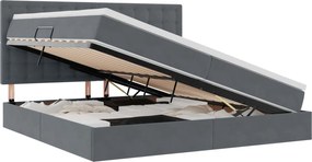 vidaXL Pat cu saltea și LED cu saltea Gri închis 200 x 200 cm Catifea