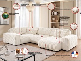 Colțar crem cu tapițerie din catifea reiată (cu colț pe partea stângă/în formă de "U") Justin – Ropez