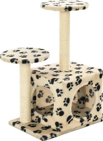 vidaXL Ansamblu pisici, stâlpi funie sisal, 60cm, imprimeu lăbuțe, bej