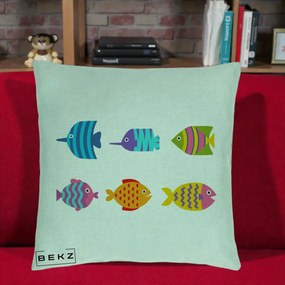 Perna Decorativa Pesti Colorati Cartoon, 40x40 cm, Verde Menta, Husa Detasabila, Perna Inclusa, BEKZ®