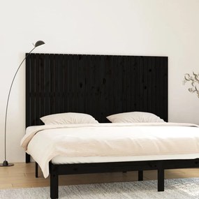 824932 vidaXL Tăblie de pat pentru perete, negru, 204x3x110 cm lemn masiv pin