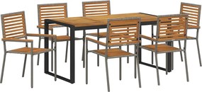 vidaXL Set de masă pentru grădină 7 pcs Gri și Brown poliratan