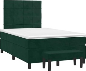 vidaXL Pat box spring cu saltea, verde închis, 120x190 cm, catifea