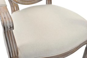 Scaun cu brațe dining din lemn sculptat tapițat cu stofă bej, 56×48×96 cm, „Elysée"