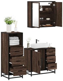 vidaXL Set mobilier de baie, 3 piese, stejar maro, lemn prelucrat
