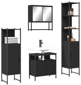 vidaXL Set mobilier de baie, 4 piese, negru, lemn prelucrat