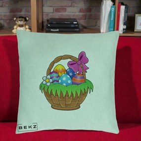 Perna Decorativa Cos cu Oua de Pasti Colorat, 40x40 cm, Verde Menta, Husa Detasabila, Perna Inclusa, BEKZ®