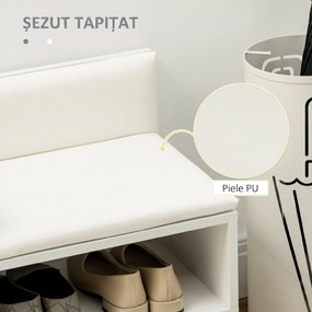 HOMCOM Bancă Dulap pentru Pantofi cu Scaun Căptușit, Raft Deschis și Dulăpior, 80x33x49 cm, Alb | Aosom Romania