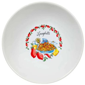 Farfurie adanca pentru spaghete, 21 cm, Alb Pur cu decor Spaghetti