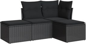 vidaXL Set mobilier de grădină cu perne, 4 piese, negru, poliratan