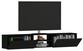 Comoda TV Genova, 2 Usi, Negru, 180 x 30 x 30 cm