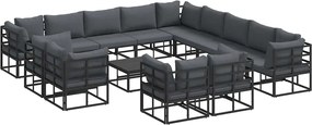 vidaXL Set de canapele pentru grădină cu pernă 14 pcs Negru Aluminiu