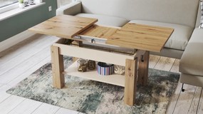 Mazzoni ASTORIA Stejar Artisan/Bej (Șampanie) - MĂSUȚĂ EXTENSIBILĂ MĂSUȚĂ DE CAFEA CU RAFT