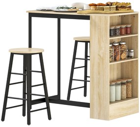 HOMCOM Set masă de bar cu tabureți, compartimente deschise, raft reglabil și suporturi pentru picioare, stejar și negru | Aosom Romania