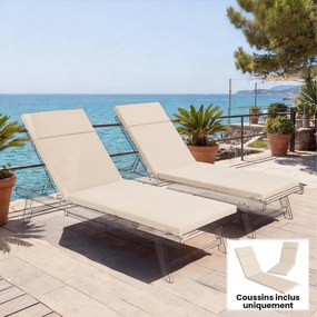 Outsunny Set de 2 perne pentru șezlong, pernă de soare cu 6 prinderi, rezistență UV, 183x53,5x6,5cm, crem | Aosom Romania