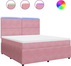 vidaXL Pat box spring cu saltea, roz, 180x200 cm, catifea