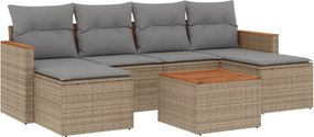 vidaXL Set canapele de grădină, 7 piese, cu perne, bej, poliratan