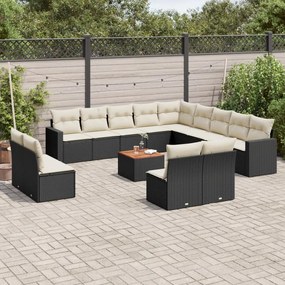3256707 vidaXL Set mobilier de grădină cu perne, 14 piese, negru, poliratan