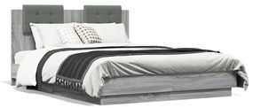3210057 vidaXL Cadru de pat cu tăblie și lumini LED, gri sonoma, 120x190 cm
