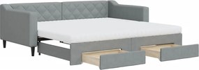 vidaXL Pat de zi cu extensie și sertare, gri deschis, 90x190cm, textil