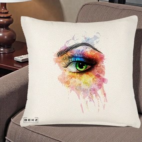 Perna Decorativa Ochi Verde Acuarela, 40x40 cm, Crem Reliefat, Husa Detasabila, Perna Inclusa, BEKZ®