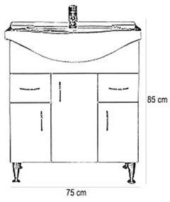 Dulap inferior Bianca Plus 75 cu lavoar, culoare Aida nuc