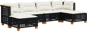 vidaXL Set mobilier de grădină cu perne, 6 piese, negru, poliratan