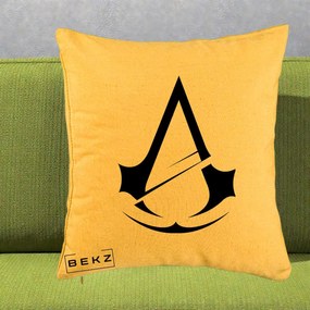 Perna Personalizata Assassin's Creed Minimalist, 40x40 cm, Galben, Husa Detasabila, Perna Inclusa, BEKZ®