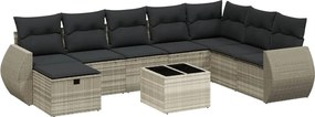 vidaXL Set mobilier de grădină cu perne, 8 piese gri deschis poliratan