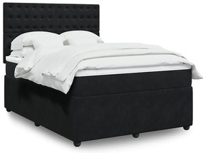vidaXL Pat box spring cu saltea, negru, 160x200 cm, catifea
