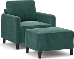 vidaXL Fotoliu canapea cu taburet, verde închis, 60 cm, catifea