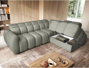 Colțar verde prăfuit extensibil/cu spațiu de depozitare cu tapițerie din țesătură bouclé (cu colț pe partea dreaptă/în formă de ”L”) Falconn – ELTAP