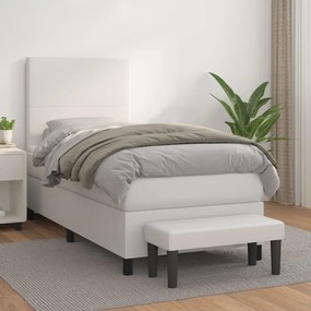 3137522 vidaXL Pat box spring cu saltea, alb, 90x200 cm, piele ecologică