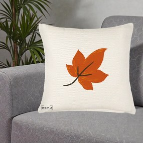 Perna Decorativa Frunza de Toamna Portocalie, 40x40 cm, Crem Reliefat, Husa Detasabila, Perna Inclusa, BEKZ®