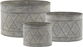 Set 3 jardiniere vintage din metal, finisaj zinc antichizat