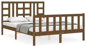 3191979 vidaXL Cadru de pat cu tăblie, maro miere, king size, lemn masiv