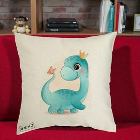 Perna Personalizata Dinozaur Bland Coroana Kawaii, 40x40 cm, Ecru, Husa Detasabila, Perna Inclusa, BEKZ®