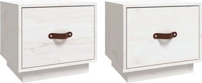 vidaXL Noptiere, 2 buc., alb, 40x34x35 cm, lemn masiv de pin