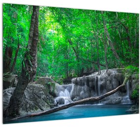 Tablou pe sticlă - Cascada Erawan, Kanchanaburi, Thailanda (70x50 cm)