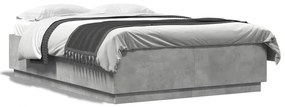 3209600 vidaXL Cadru de pat cu lumini LED gri beton 160x200 cm, lemn prelucrat