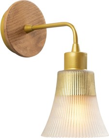 Lampa perete FOCA-N-131, auriu/stejar, sticla/fier, 13x24x28 cm