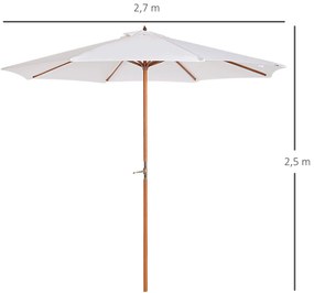 Umbrela cu Stalp de Lemn Rezistent Outsunny, bej Φ270 x 250A cm | Aosom Romania