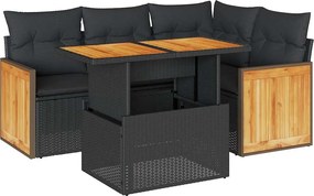 vidaXL Set mobilier de grădină cu perne, 5 piese,poliratan/lemn acacia