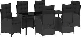vidaXL Set de masă pentru grădină cu pernă 7 pcs Negru poliratan