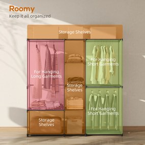 HOMCOM Dulap Garderobă din Material Textil cu 8 Rafturi și 3 Bare pentru Agățat, 182x43x185 cm, Negru | Aosom Romania