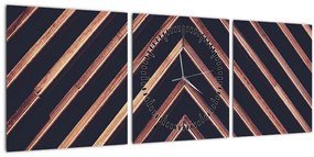 Tablou - Motiv de lemn pe fond negru (cu ceas) (90x30 cm)