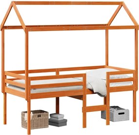 vidaXL Pat înalt cu acoperiș, maro ceruit, 75x190 cm, lemn masiv pin