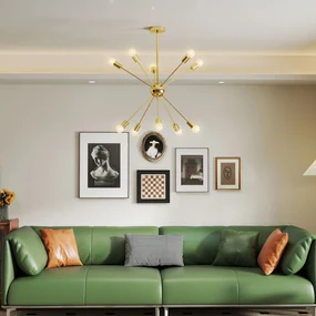 HOMCOM Lustră Suspendată Stil Sputnik, Metal Auriu, 10 Lumini, Ideală pentru Bucătărie, Sufragerie, Dormitor, 65x65x78.5 cm | Aosom Romania