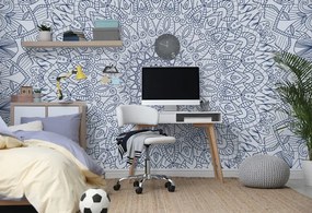 Tapet Mandala decorativă detaliată în culoarea albastră