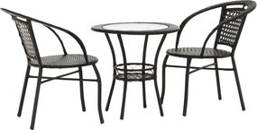 Set gradina LASAN, maro, ratan sintetic/sticla/otel, cu masuta si 2 sc